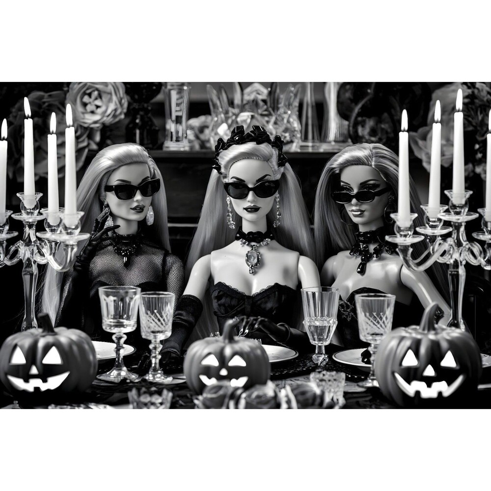 Barbie Halloween Print Wall Art Goth Party Pictures 8x11" Decor Black & White
